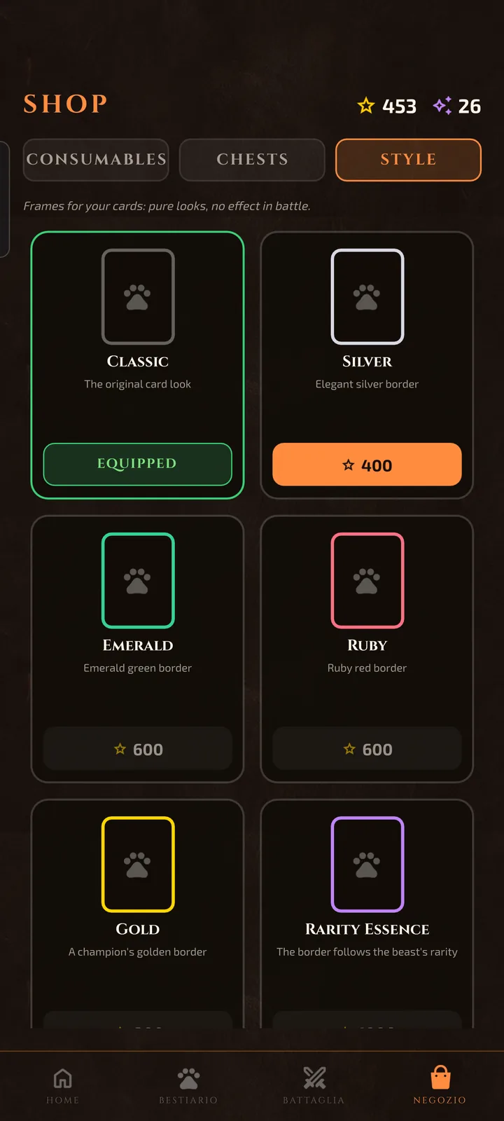 Shop — card styles