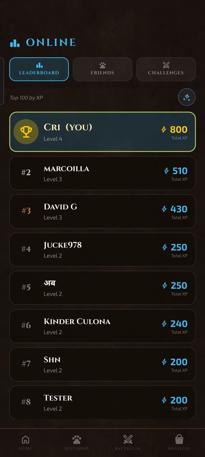 Online leaderboard