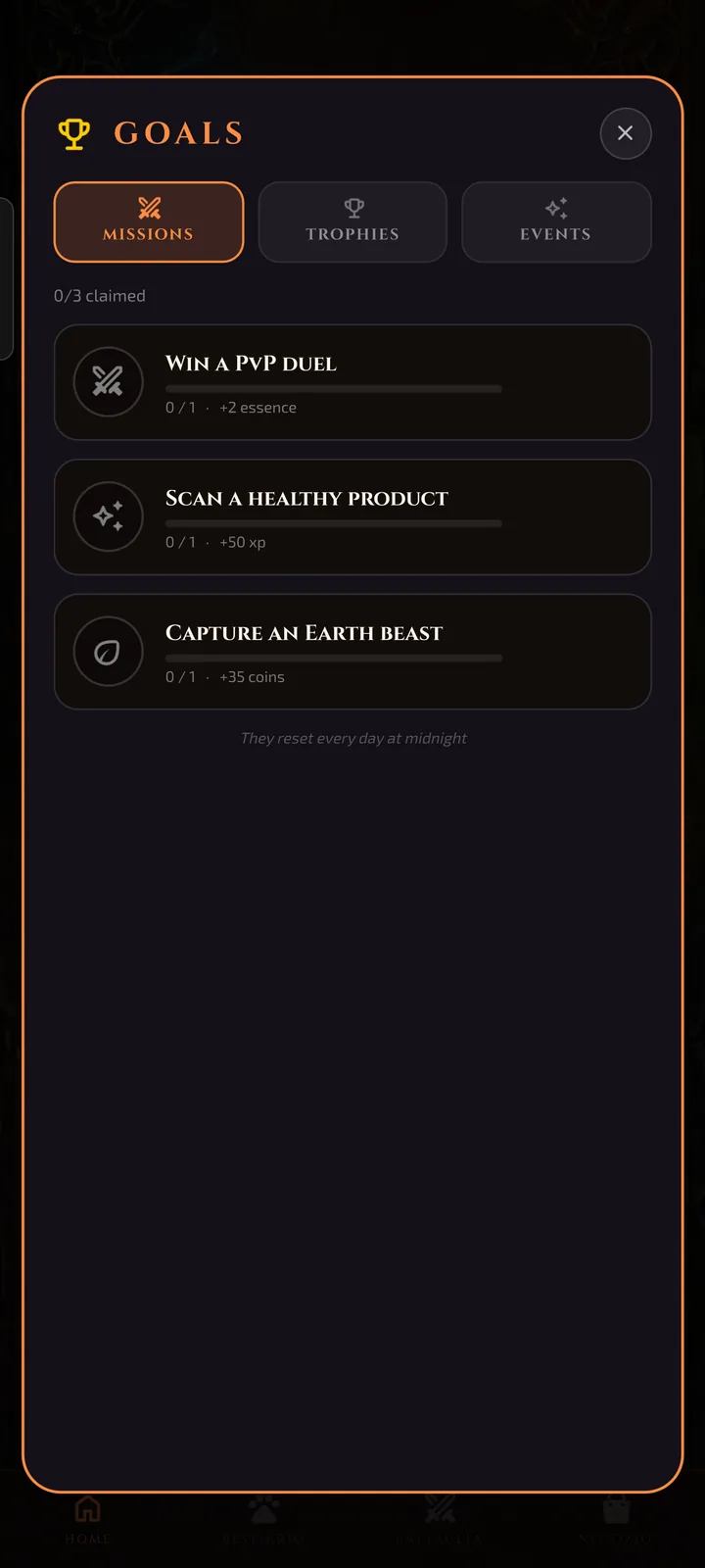 Goals — missions and trophies