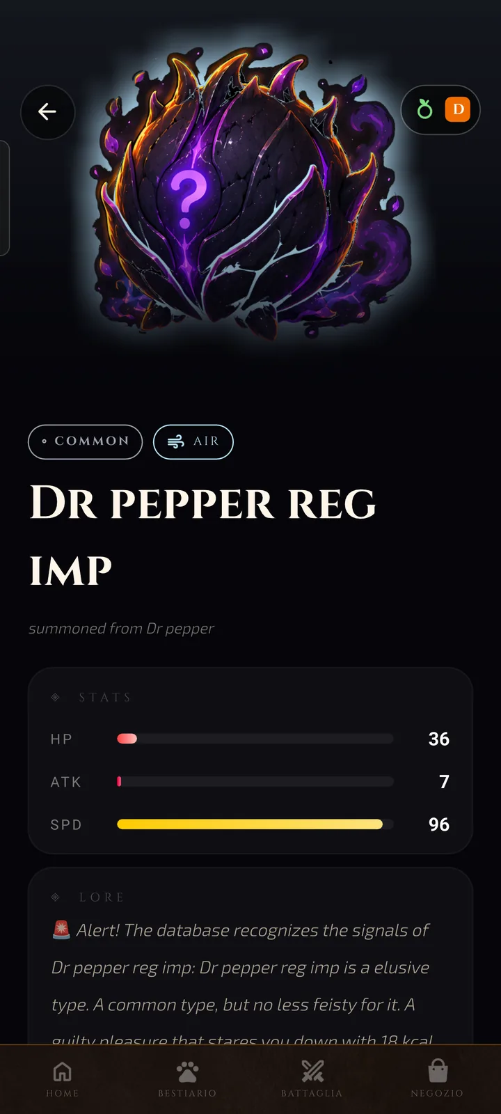 Beast details — stats and lore